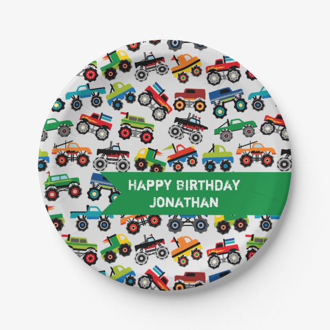 Monster Truck Birthday Custom Paper Plates (Front)