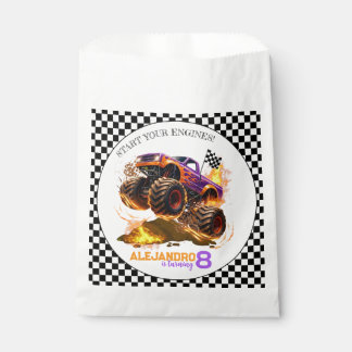 Monster Truck Birthday Fire Flames  Favor Bag