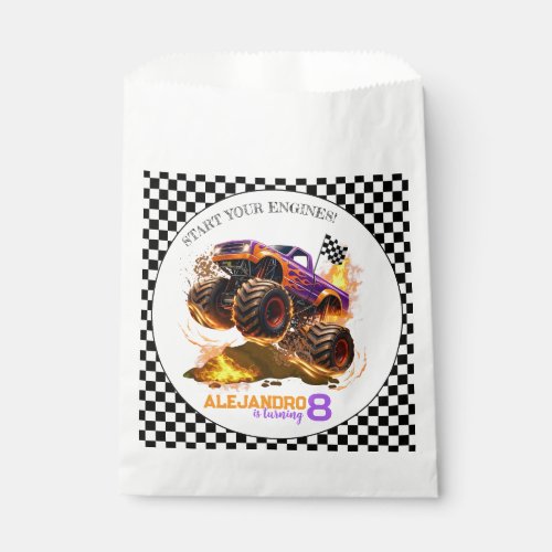 Monster Truck Birthday Fire Flames  Favor Bag