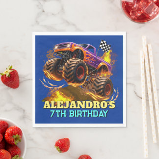 Monster Truck Birthday Fire Flames Napkins