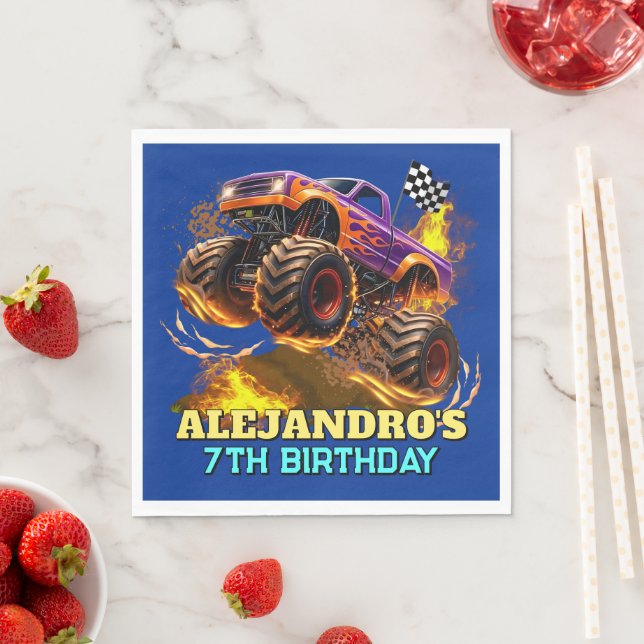 Monster Truck Birthday Fire Flames Napkins (Insitu)