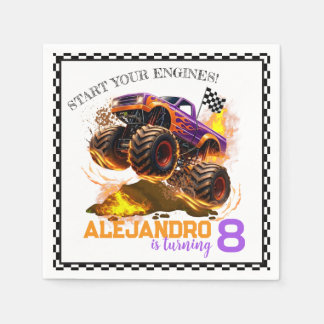 Monster Truck Birthday Fire Flames  Napkins