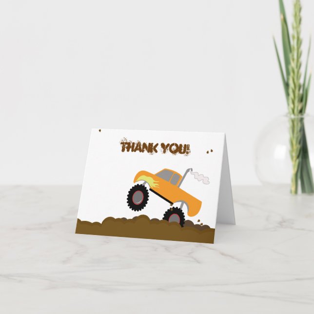 Monster Truck Birthday Folded Thank you note Card (Front)