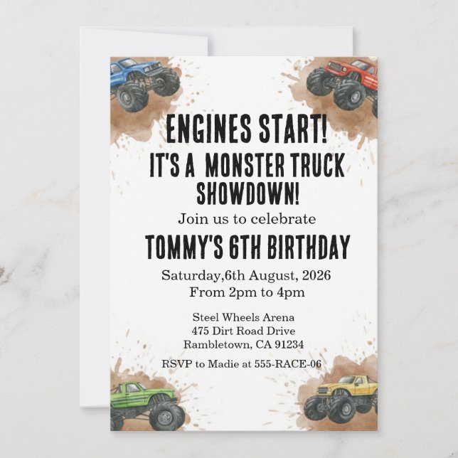 Monster Truck Birthday Invitation (Front)