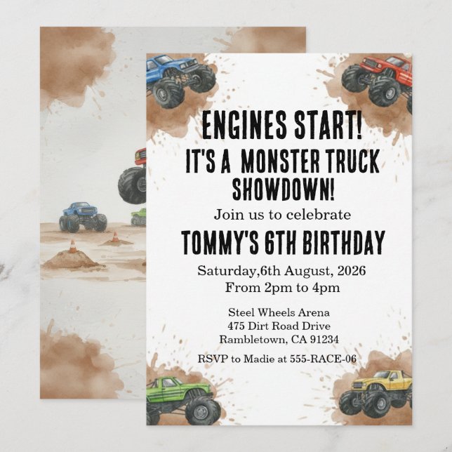 Monster Truck Birthday Invitation (Front/Back)