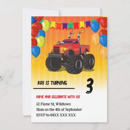 Monster Truck Birthday Invitation