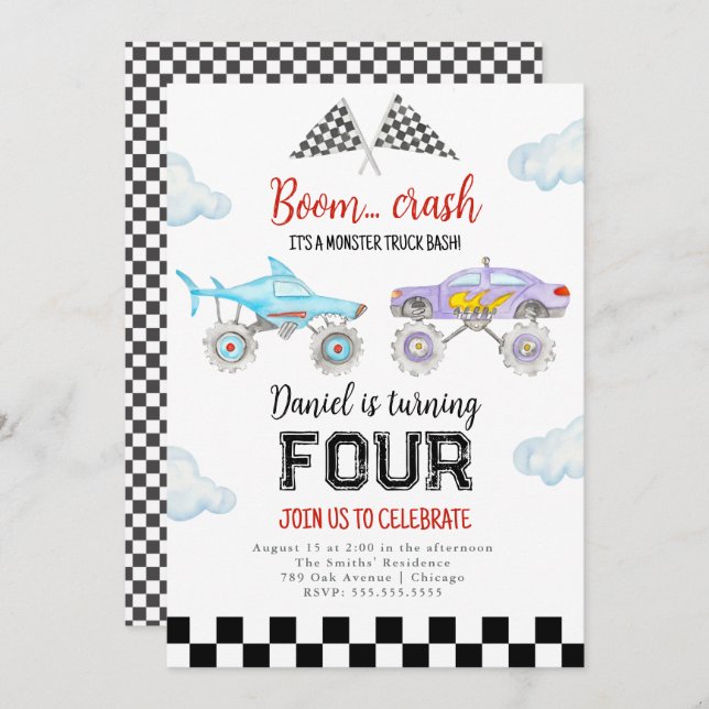 Monster Truck Birthday Invitation (Front/Back)