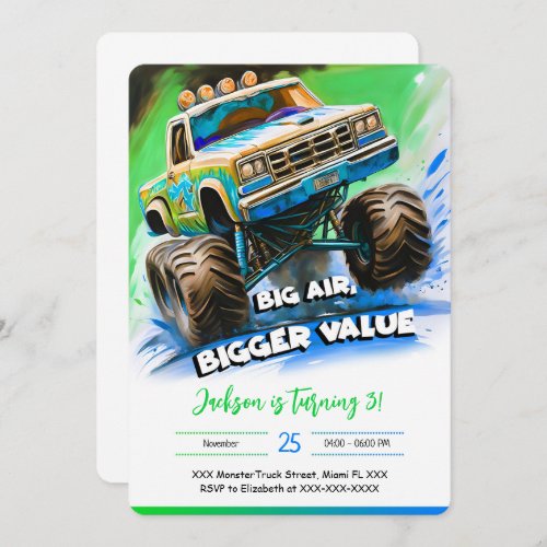 Monster Truck Birthday  Invitation