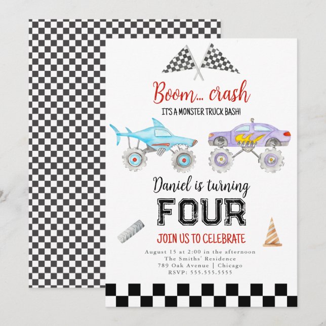 Monster Truck Birthday Invitation (Front/Back)