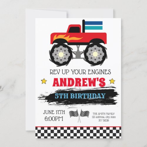 Monster truck birthday invitation