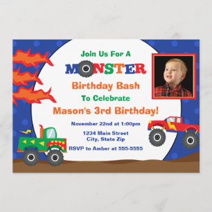 Monster Truck Birthday Invitation 5x7 Photo Card