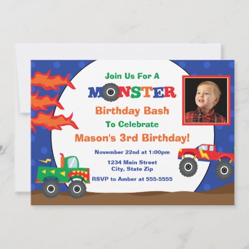 Monster Truck Birthday Invitation 5x7 Photo Card