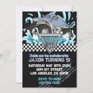 Monster Truck Birthday Invitation-Blue Shark Invitation