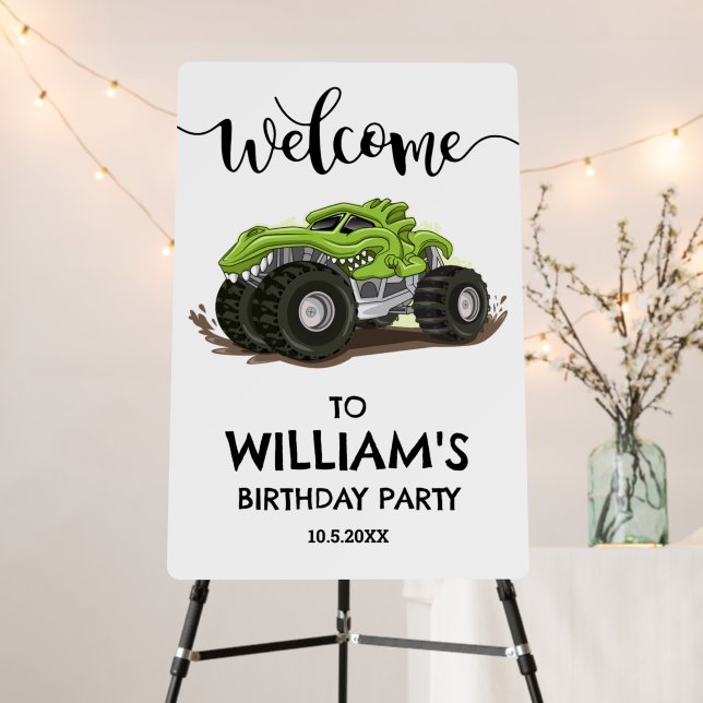 Monster Truck Birthday Invitation, Boys Birthday  Foam Board (In Situ (Stand))
