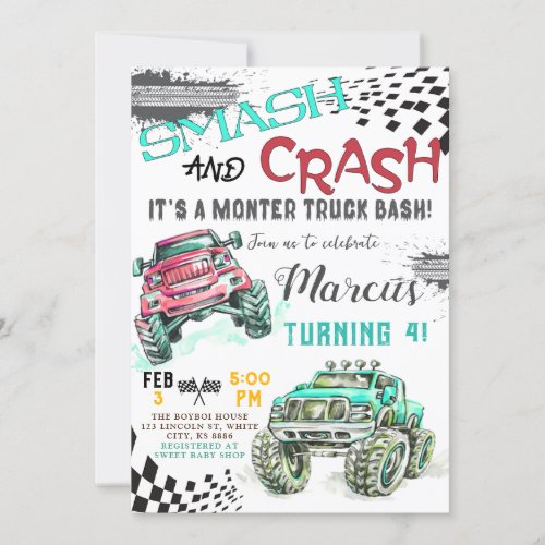 Monster Truck Birthday Invitation Boys Truck Invitation