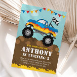 Monster Truck Birthday Invitation Kids<br><div class="desc">Rev your engines!! Enjoy this awesome monster truck birthday invitation! It's the perfect way to invite guests to your child's monster truck themed birthday party. This monster truck invite is designed with a larger monster truck on a sky,  dirt,  and flames background.</div>