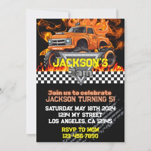 Monster Truck Birthday Invitation_ Orange Bull Invitation