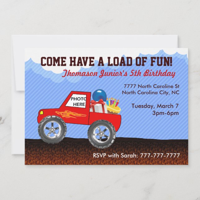 Monster Truck Birthday Invitations (Front)