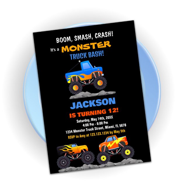 Monster Truck Birthday Invitations Black (Monster Truck Birthday Invitations Black)