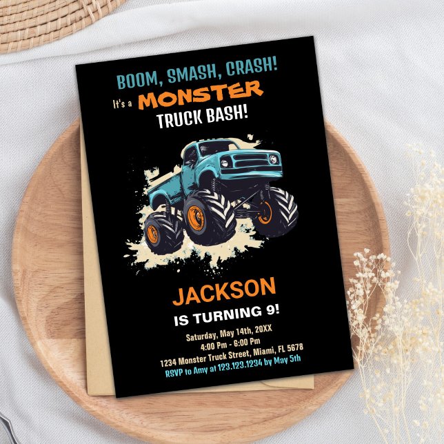 Monster Truck Birthday Invitations Black (Monster Truck Birthday Invitations Black)