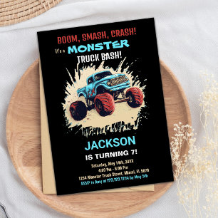 Monster Truck Birthday Invitations Black