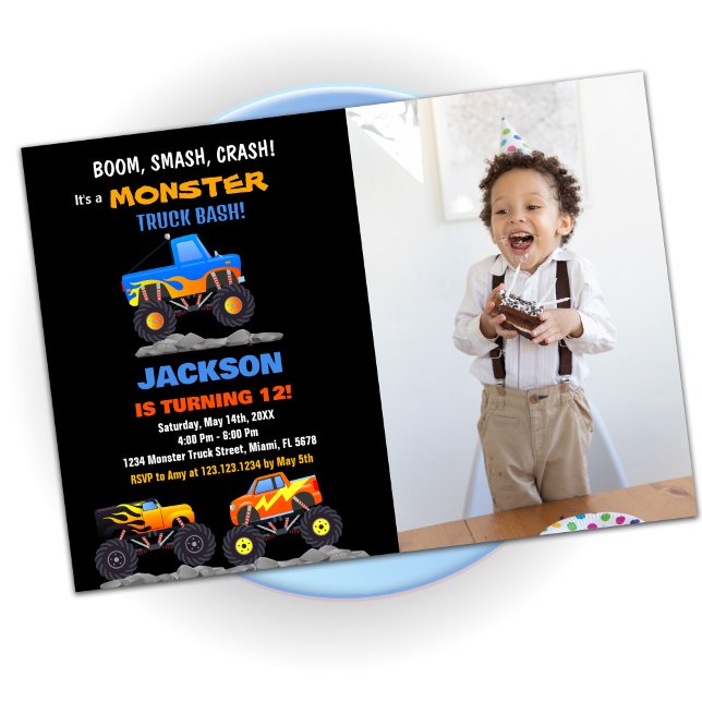 Monster Truck Birthday Invitations Black Photo (Monster Truck Birthday Invitations Black Photo)