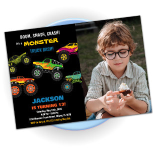Monster Truck Birthday Invitations Black Photo