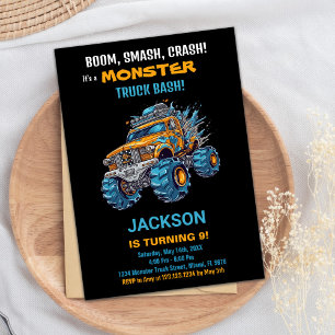 Monster Truck Birthday Invitations Blue Black