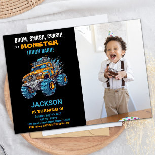 Monster Truck Birthday Invitations Blue Photo