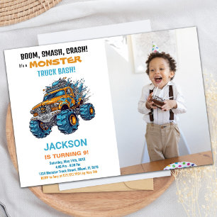 Monster Truck Birthday Invitations Blue Photo
