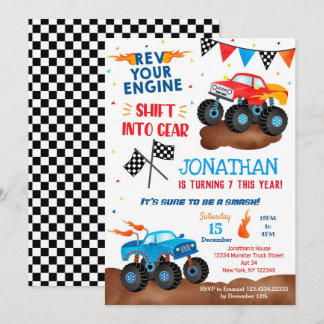 Monster Truck Birthday Invitations for boy 