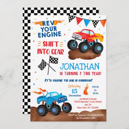 Monster Truck Birthday Invitations for boy 