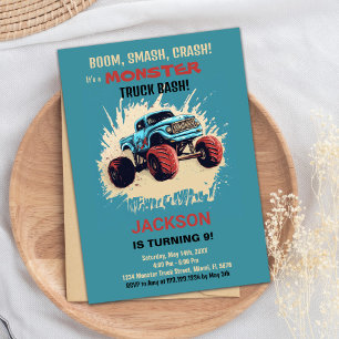 Monster Truck Birthday Invitations Green
