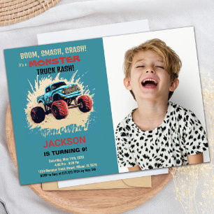 Monster Truck Birthday Invitations Green w Photo
