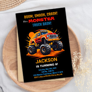 Monster Truck Birthday Invitations Orange