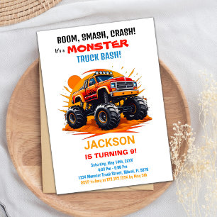 Monster Truck Birthday Invitations Orange White