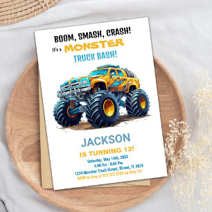 Monster Truck Birthday Invitations Yellow