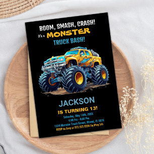 Monster Truck Birthday Invitations Yellow Black