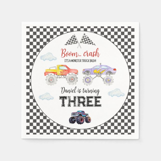 Monster Truck Birthday Monster Truck Napkins (Front)