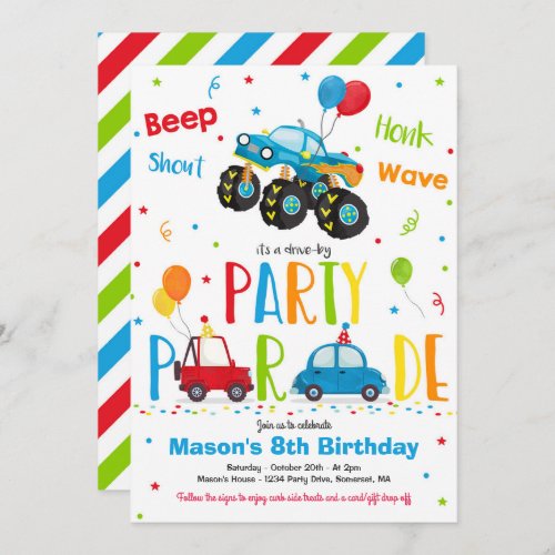 Monster Truck Birthday Party Drive By Birthday Invitation