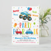 Monster Truck Birthday Party Drive By Birthday Invitation (Standing Front)
