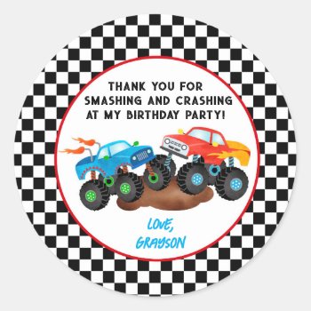 Monster Truck Birthday Party Favor Stickers Labels by SugarPlumPaperie at Zazzle