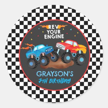 Monster Truck Birthday Party Favor Stickers Labels by SugarPlumPaperie at Zazzle