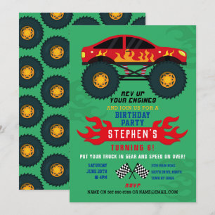 Monster Truck Birthday Party Flames Big Invite