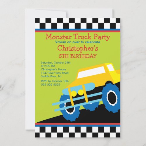 Monster truck Birthday Party for boys Custom Announcement