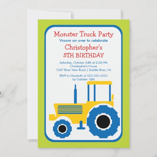 Monster truck Birthday Party for boys Invitation