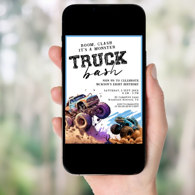 Monster Truck Birthday Party Invitation (Front Digital)