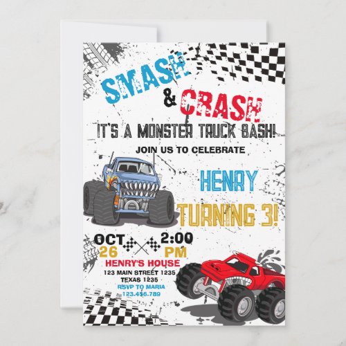 Monster Truck Birthday Party Invitation 