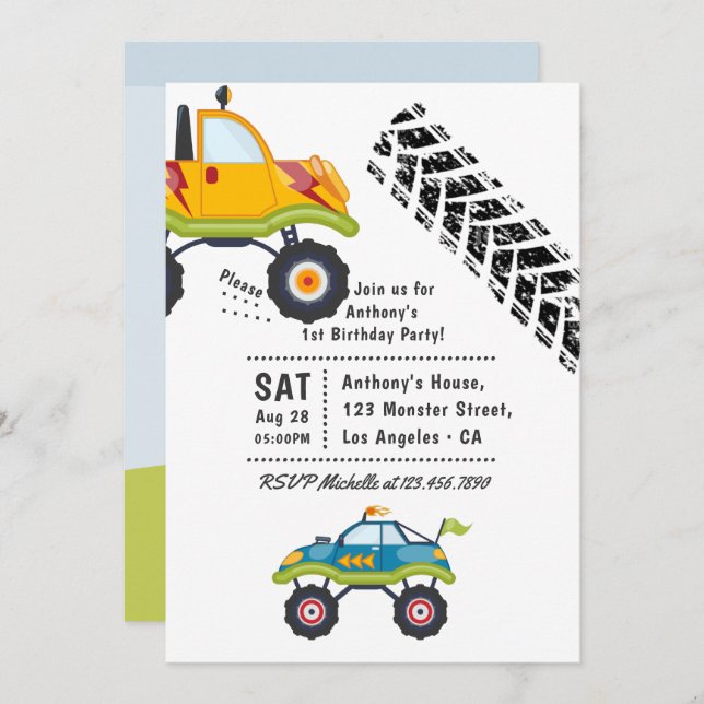 Monster Truck Birthday Party Invitation (Front/Back)