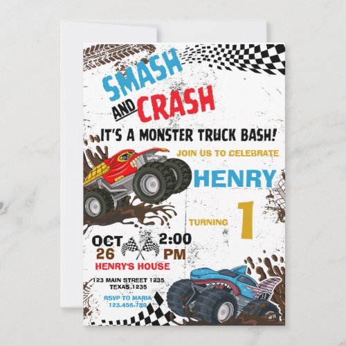 Monster Truck Birthday Party Invitation 